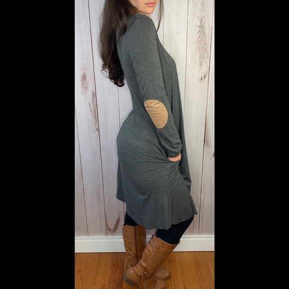 The Serenity Dress- grey long sleeve w/elbow patch - Picture 4 of 8